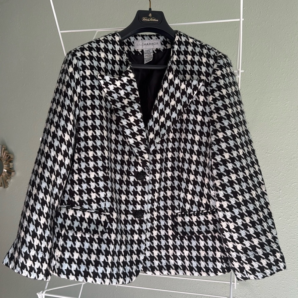 Sag Harbor Black/White Plaid houndstooth Coat size 14 (HU)